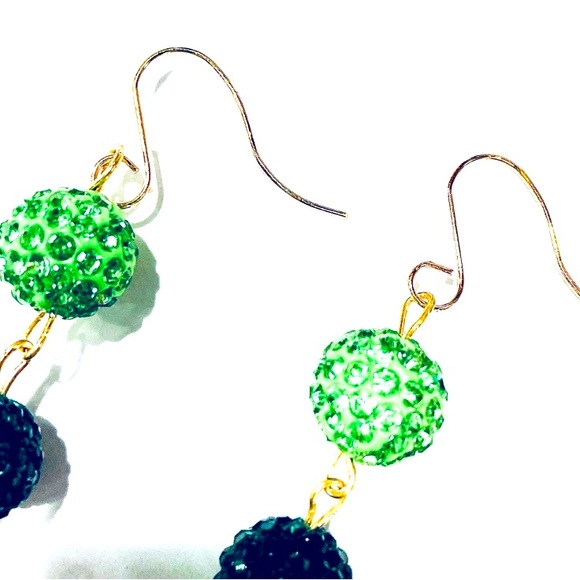 Green Rhinestone Disco Christmas Earrings - Picture 6 of 6